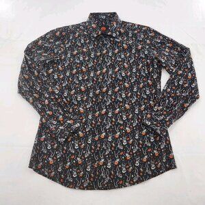 Simon Banks Mens Medium Skull Skeleton Pumpkin Halloween Long Sleeve Button Up